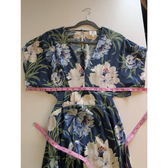 Anthropologie d.RA Maxi Dress Santorini Floral Tropical Boho Blue Cream Size L - Picture 12 of 13